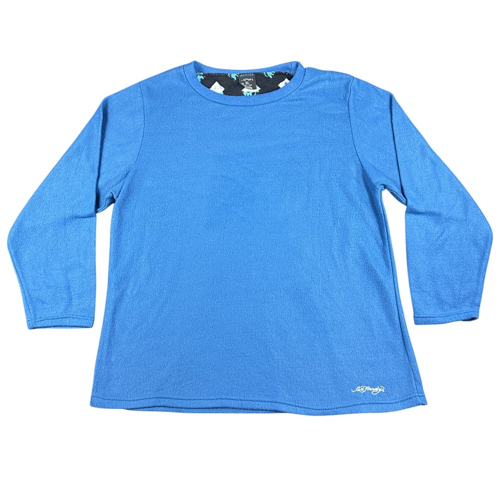 Ed Hardy Mens XL Cobalt Blue Fleece Crewneck Sweatshirt Y2K Cyber Grunge